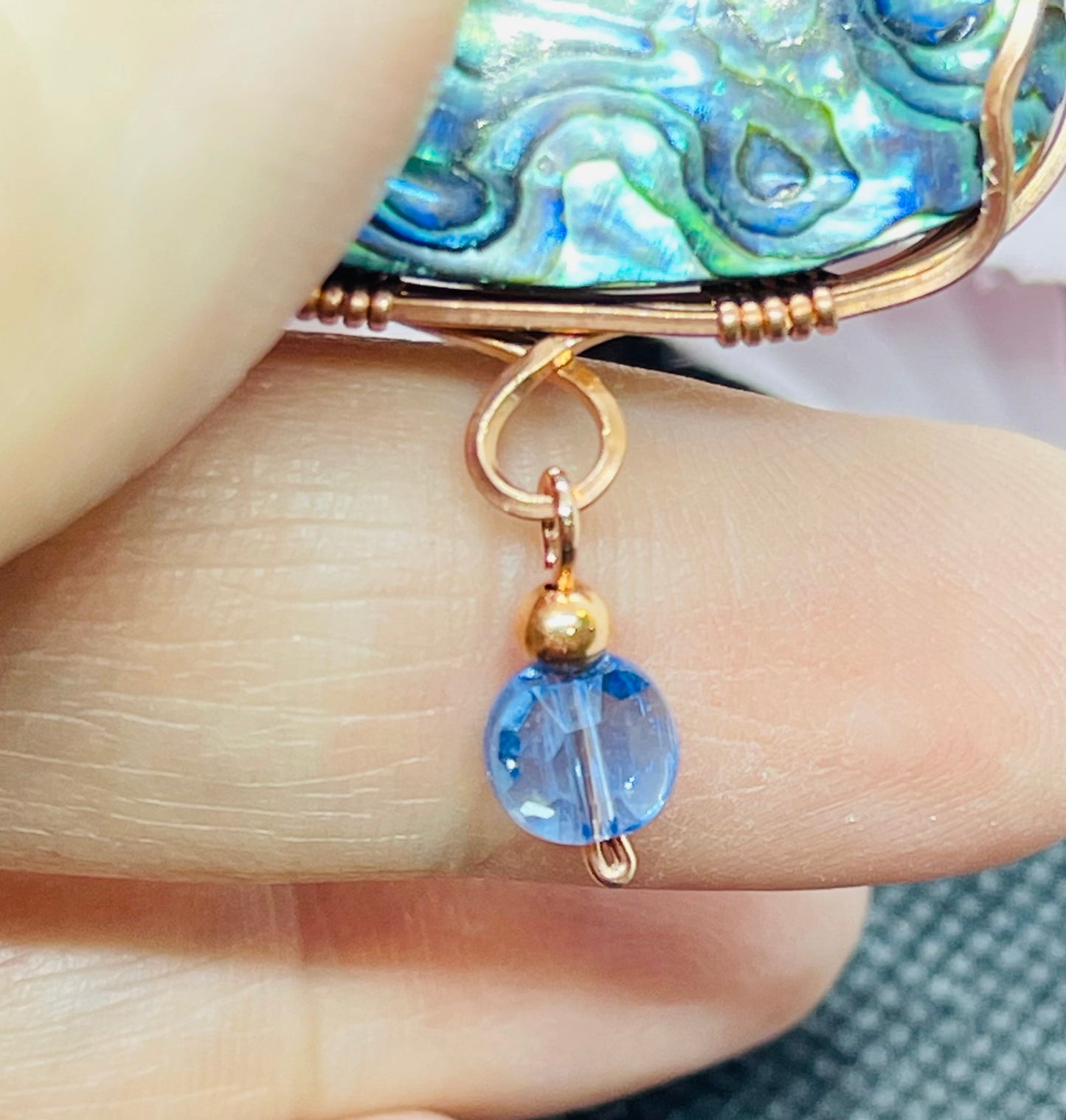 Abalone Shell Pendant Necklace Jewelry with Kyanite Accent in Copper & Crystal Dangle Gift