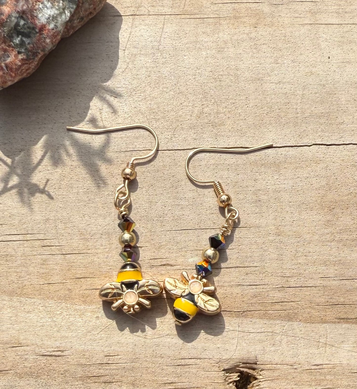 Little Yellow Bee Earrings in Gold