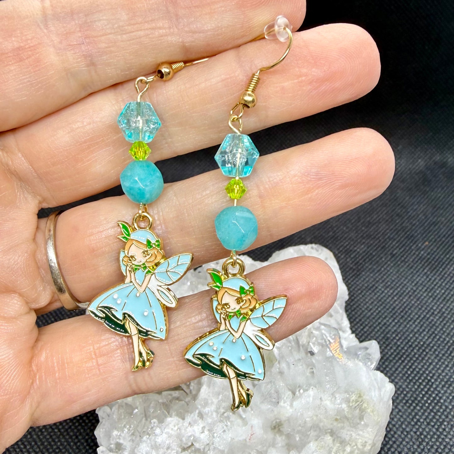 Blue Fairy Earrings w Goldtone Ear Wires