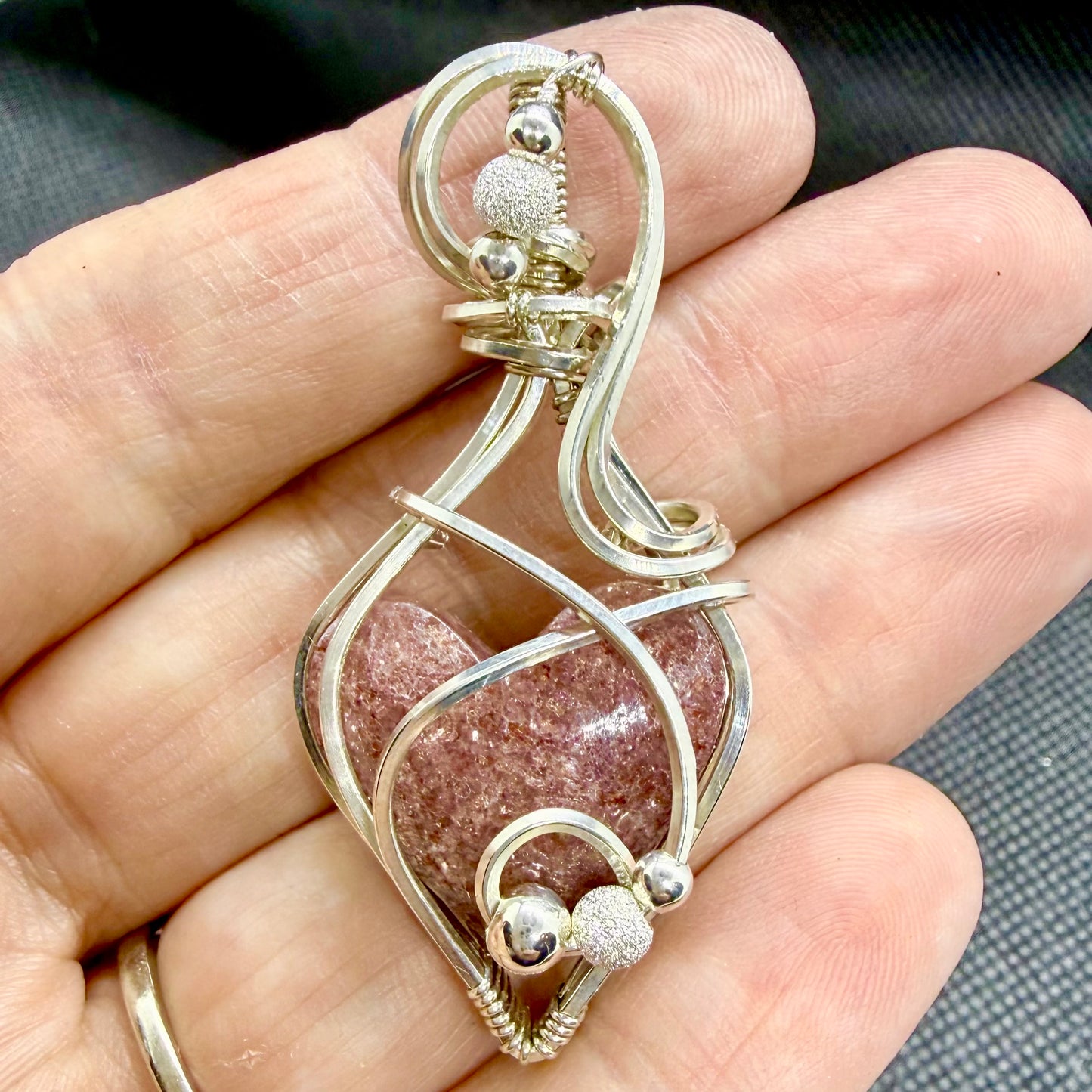 Cobalto Calcite Heart Wire Wrapped in Sterling Silver Pendant Necklace Jewelry