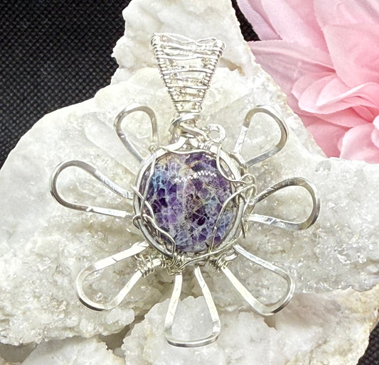 Kaleidoscope Agate Flower Gift Jewelry Necklace Pendant in Sterling Silver