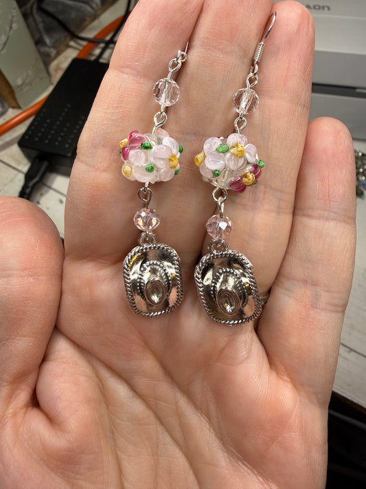 Flower Hat Cowgirl Cowboy Earrings
