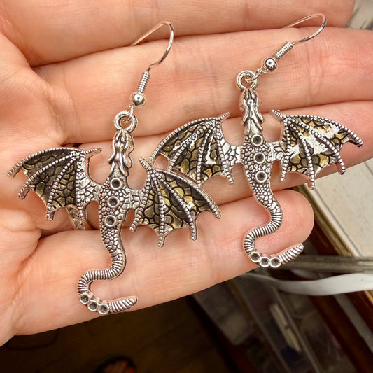 Black Metal Dragon Earrings