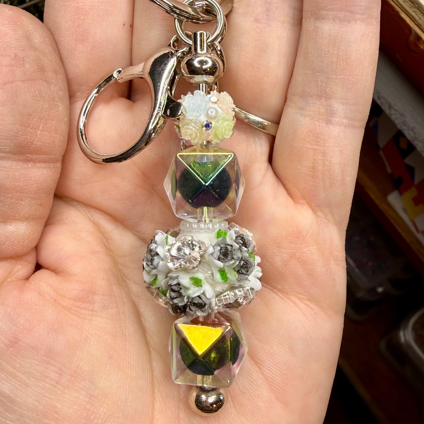 Black & Green Floral Keychain