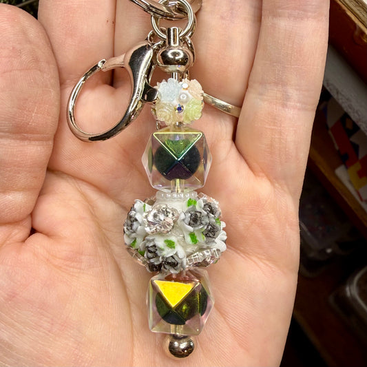 Black & Green Floral Keychain