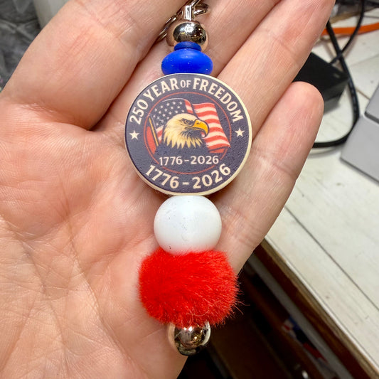 America 250 Years Keychain Red Fuzzy Bead