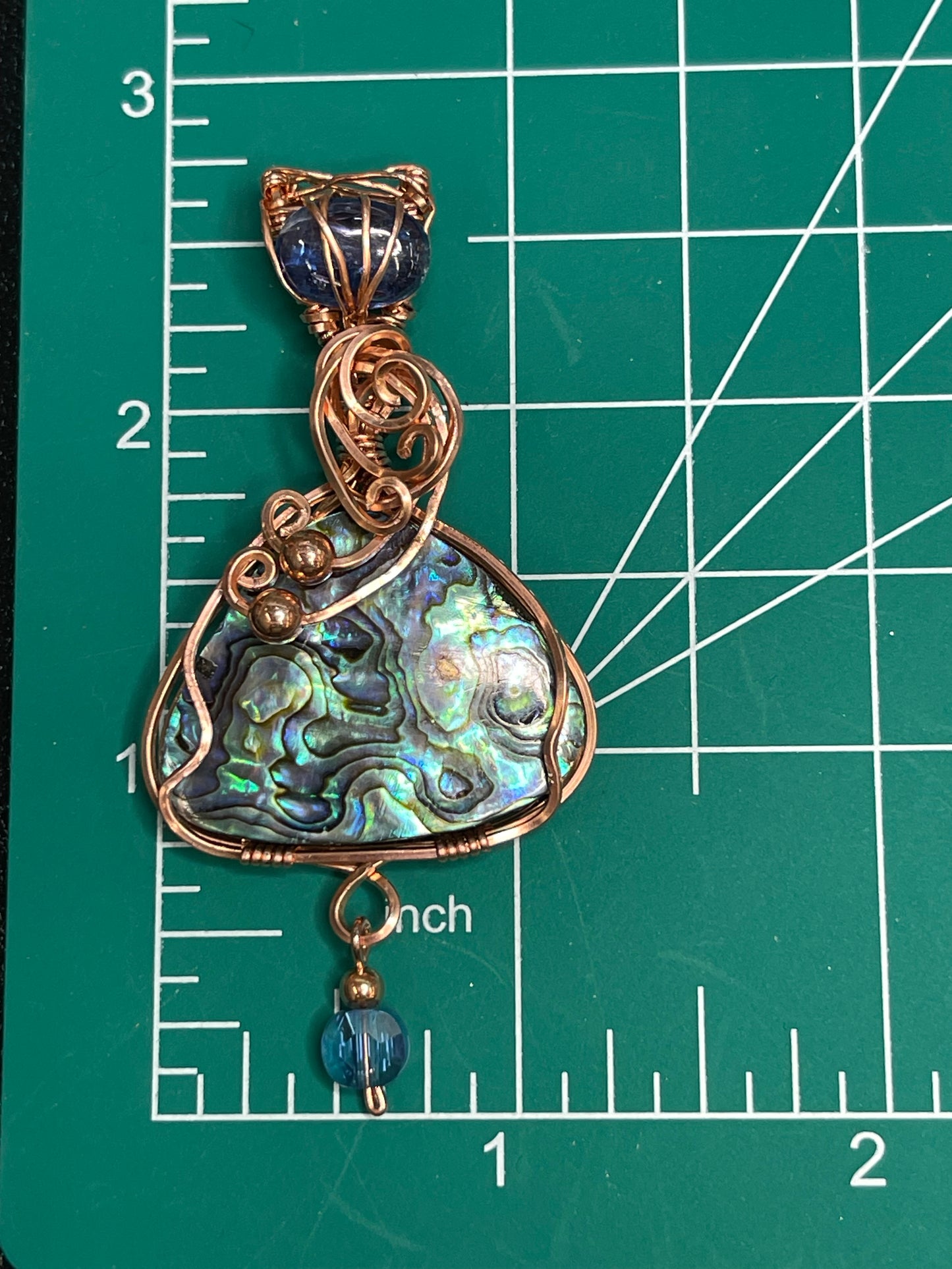 Abalone Shell Pendant Necklace Jewelry with Kyanite Accent in Copper & Crystal Dangle Gift