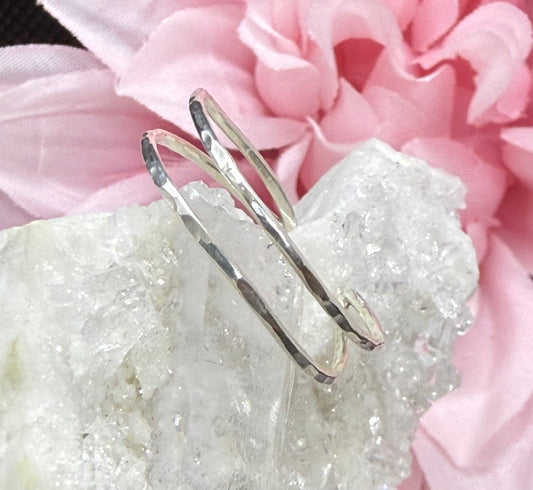 Sterling Silver Double Band Adjustable Ring Hammered Jewelry Gift