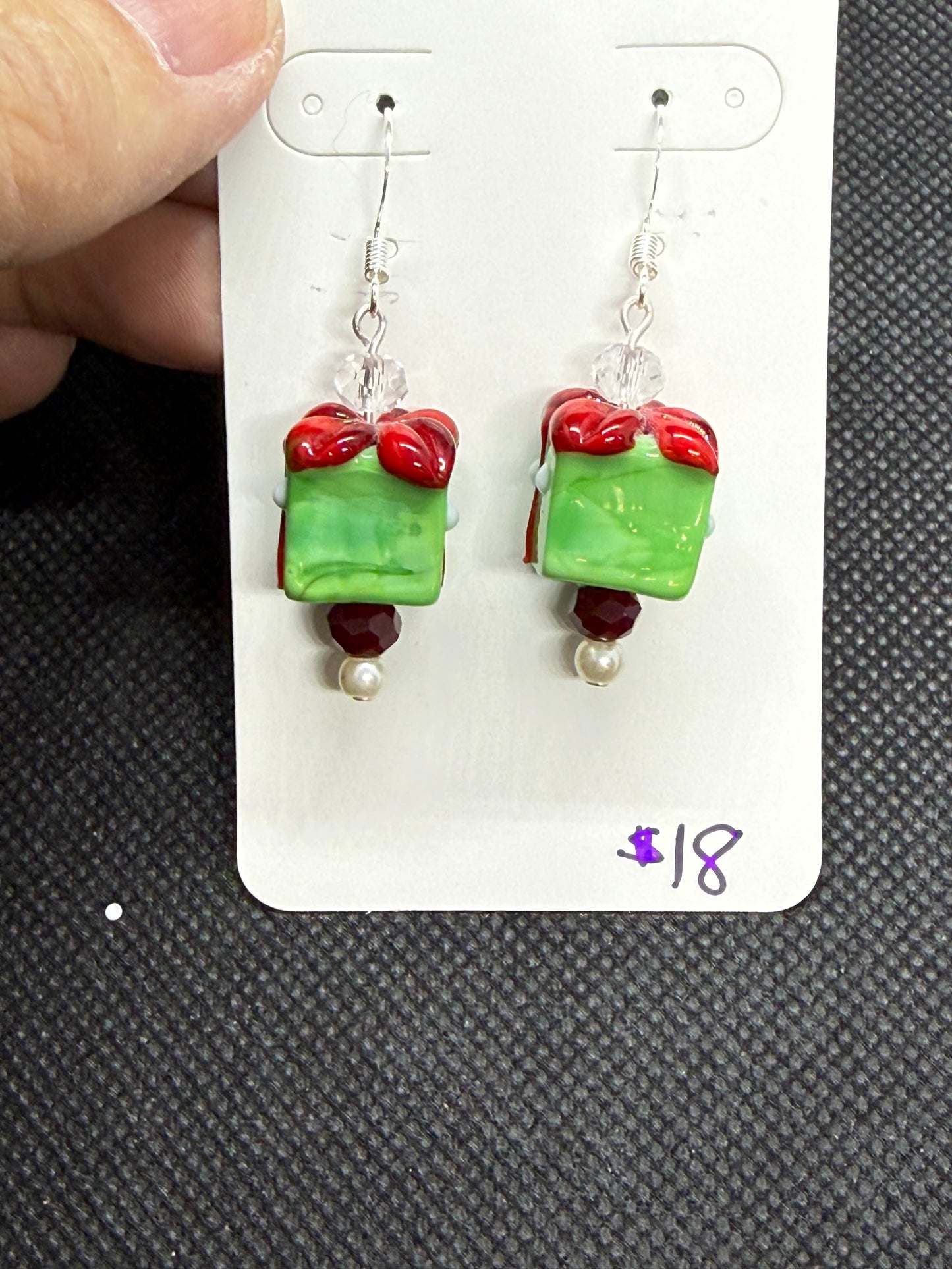 Glass Christmas Present Earrings with Accent Beads