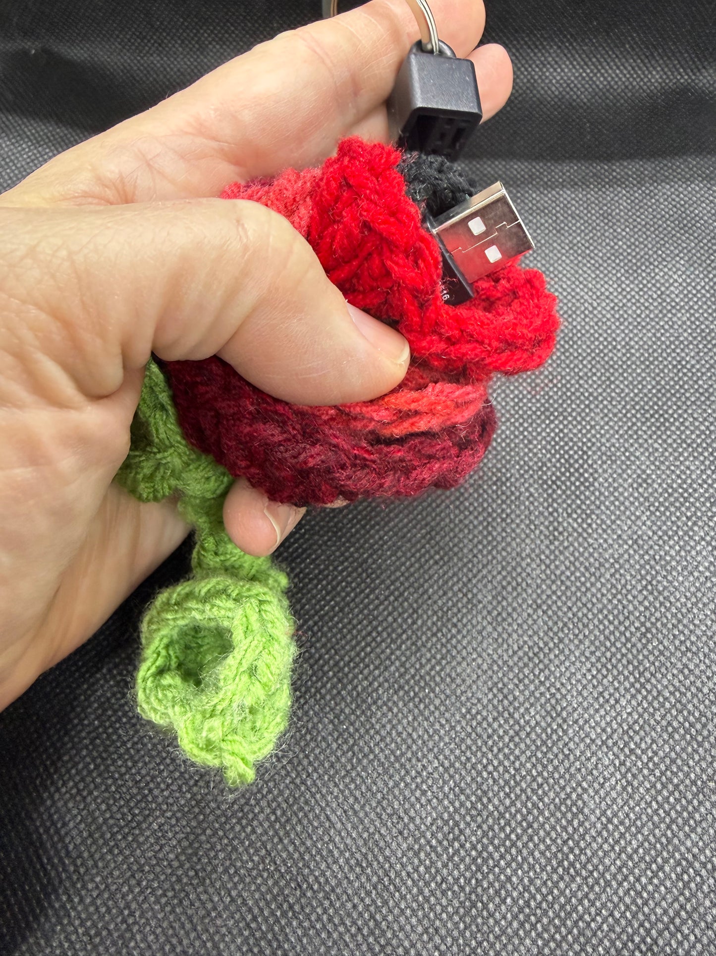 Crocheted Rose Charging Cord Keychain
