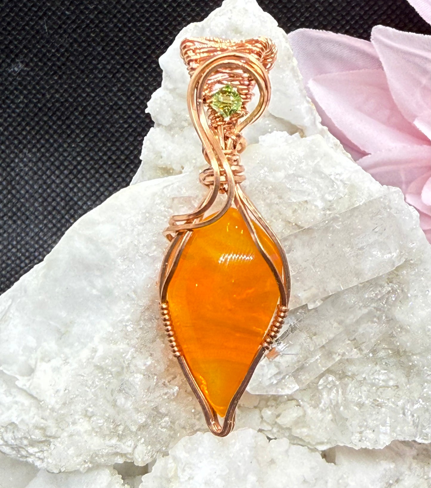 Aurora Opal in Copper with Swarovski Crystal Accent Orange Green Necklace Pendant Jewelry Gift