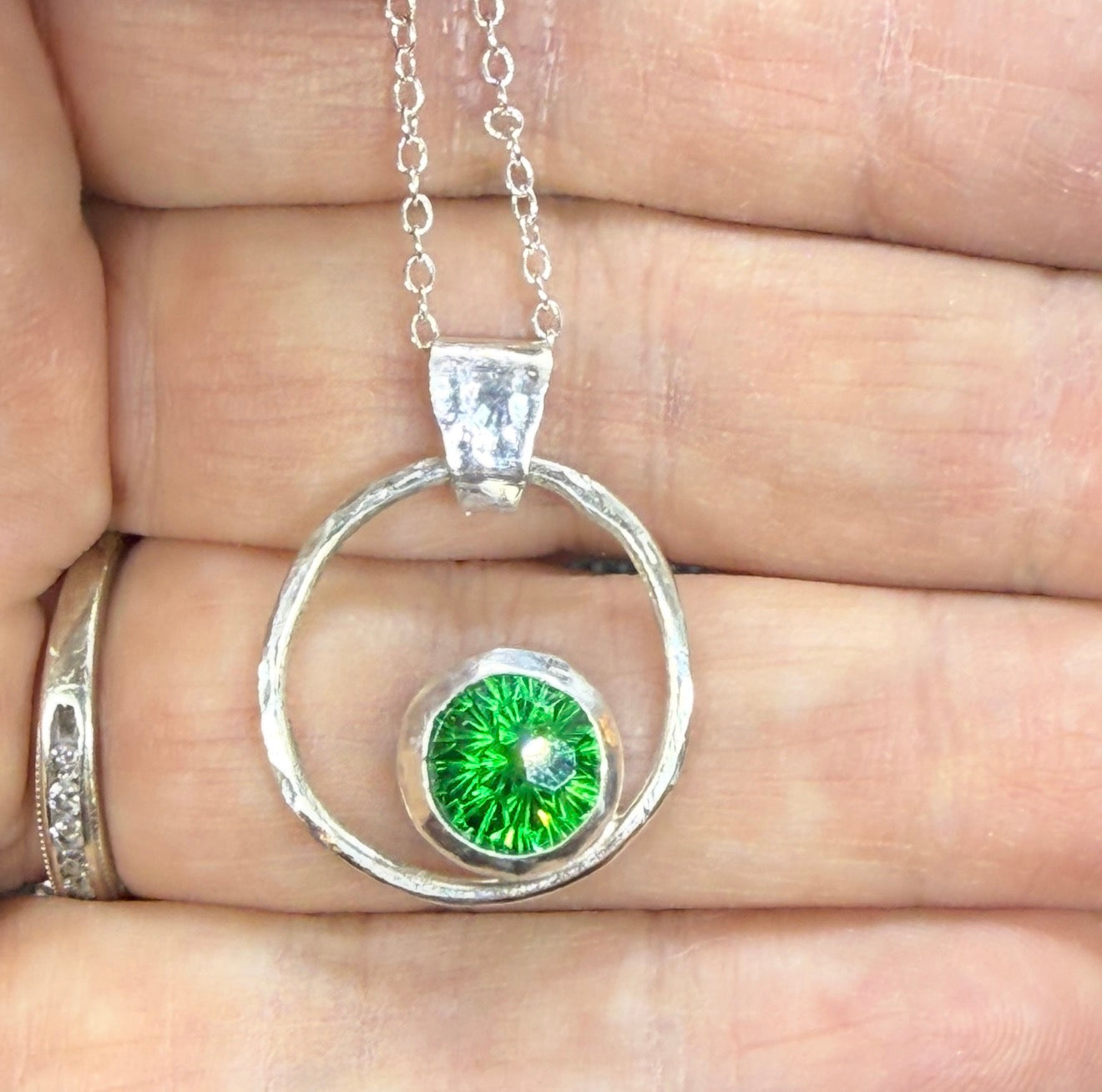 Green CZ Set in Sterling Silver Necklace Pendant Jewelry