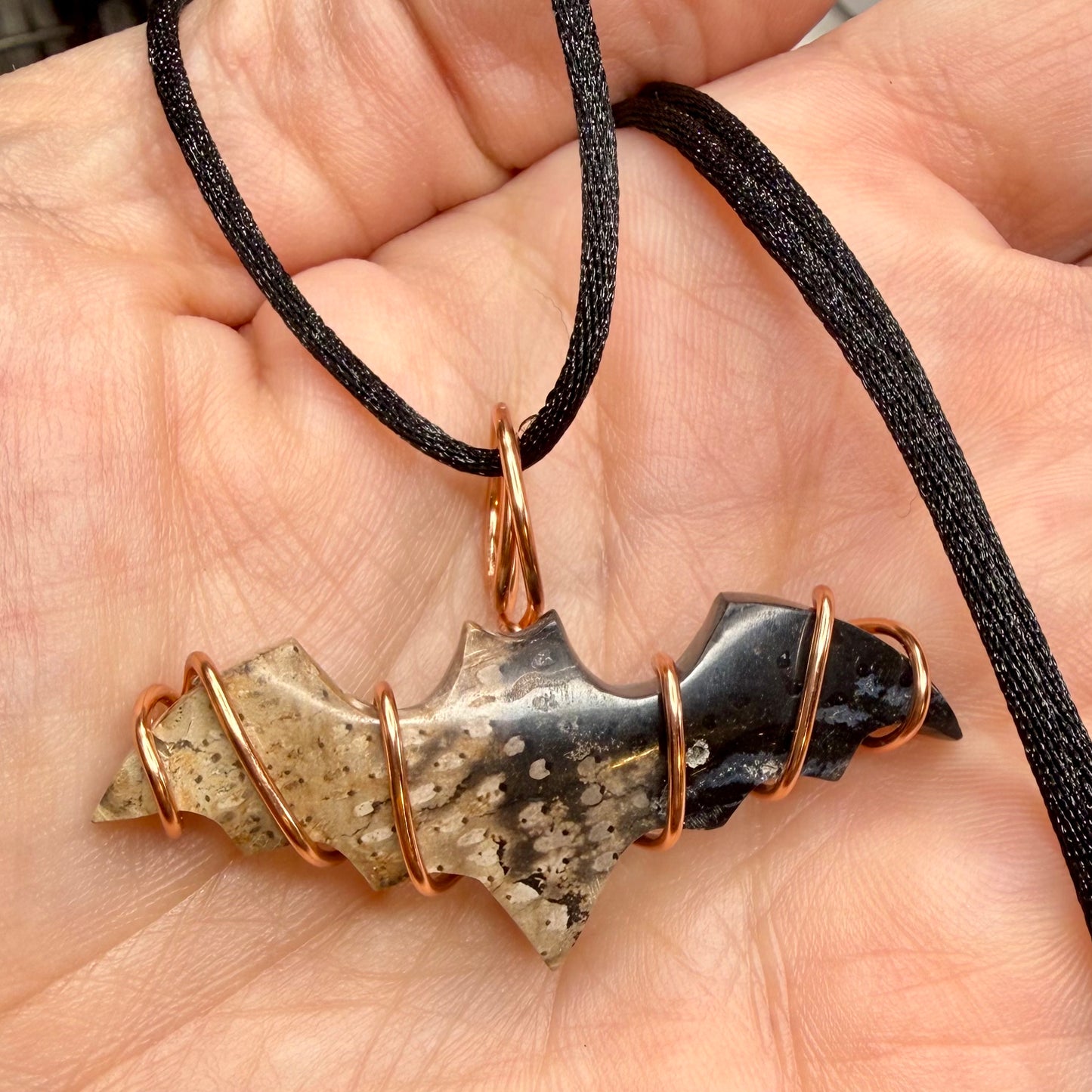 Palm Root Bat Wire Wrapped in Copper Necklace Jewelry Pendant