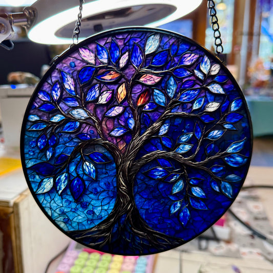 Blue Tree of Life Glass Suncatcher