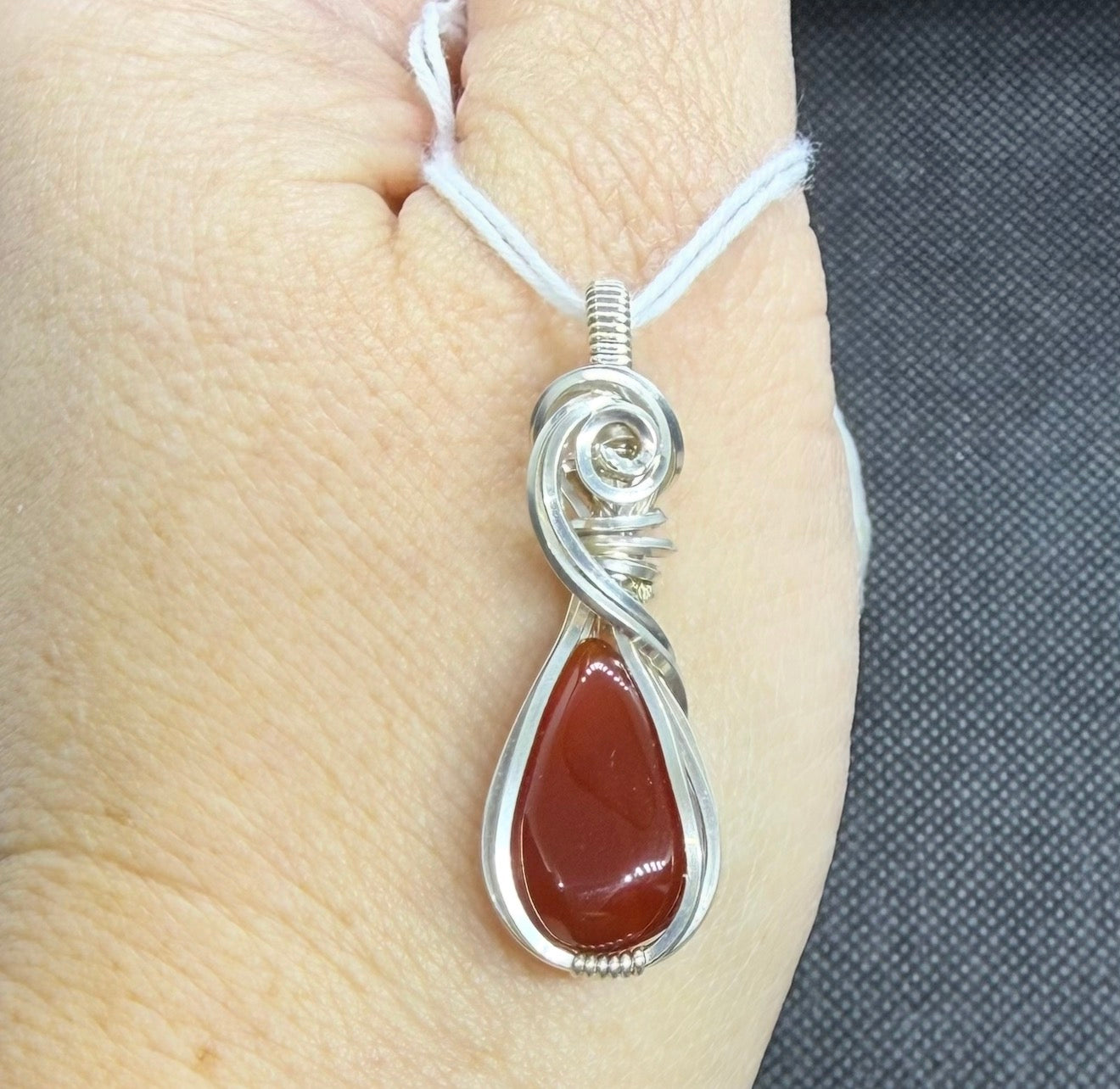Mini Carnelian Pendant Wire Wrapped in Sterling Silver Jewelry Necklace