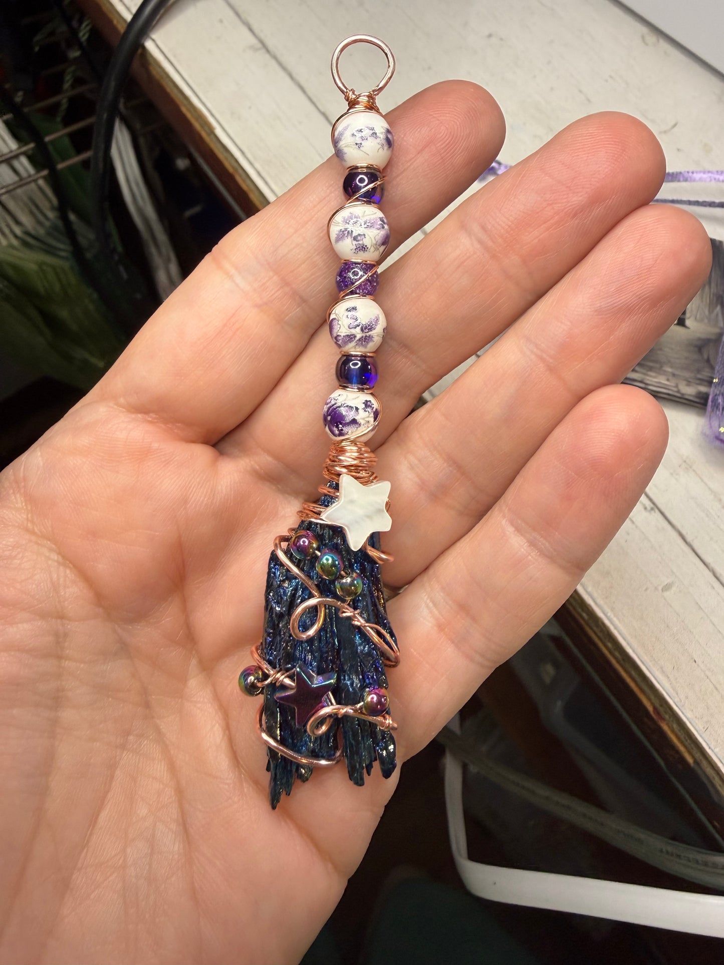 Purple Kyanite Witches Broom Pendant Jewelry Necklace