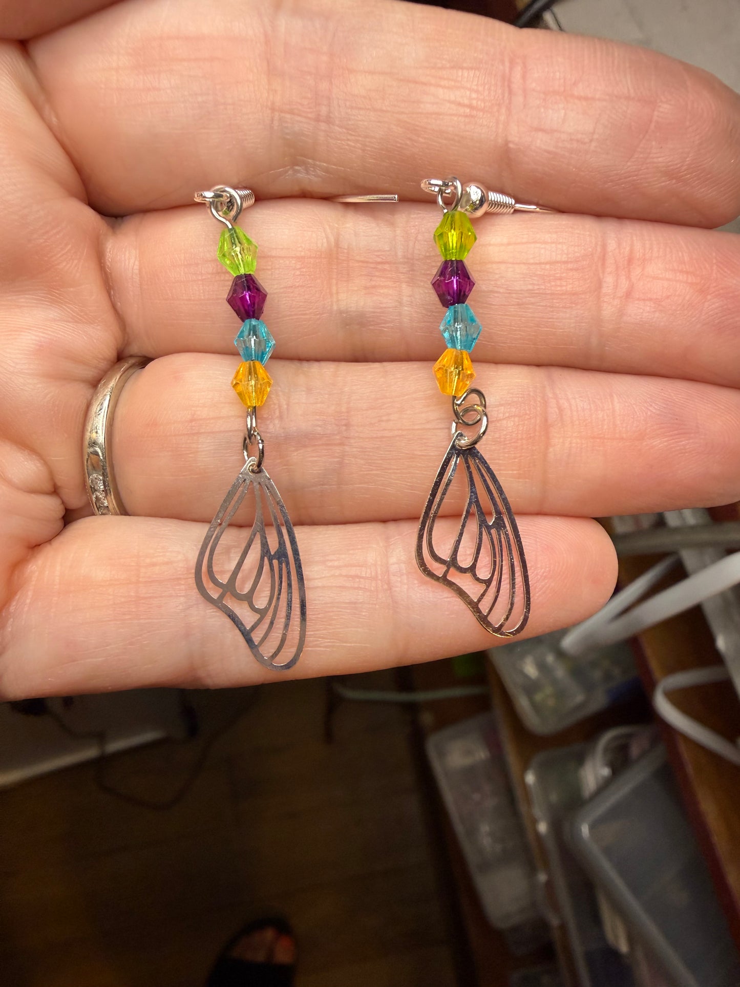Silver Metal Butterfly Wing Earrings
