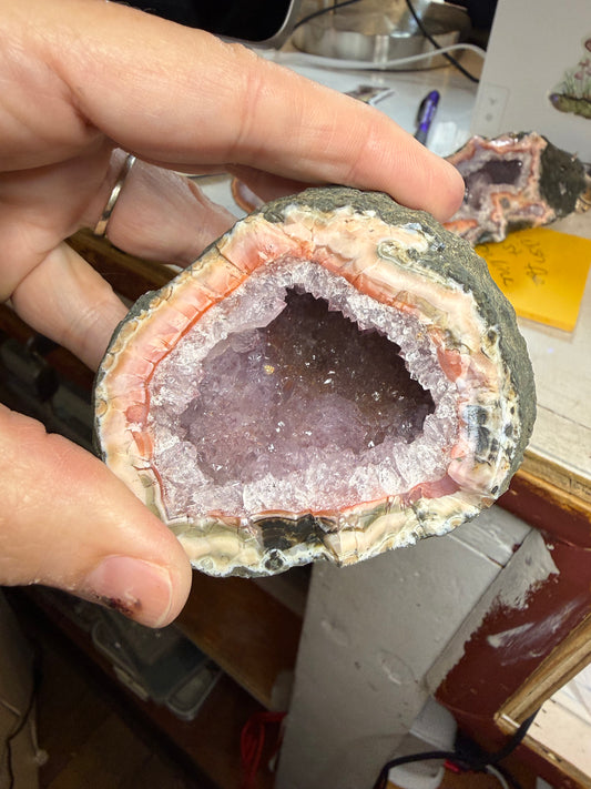 Pink Amethyst Chalcedony Geode Crystal