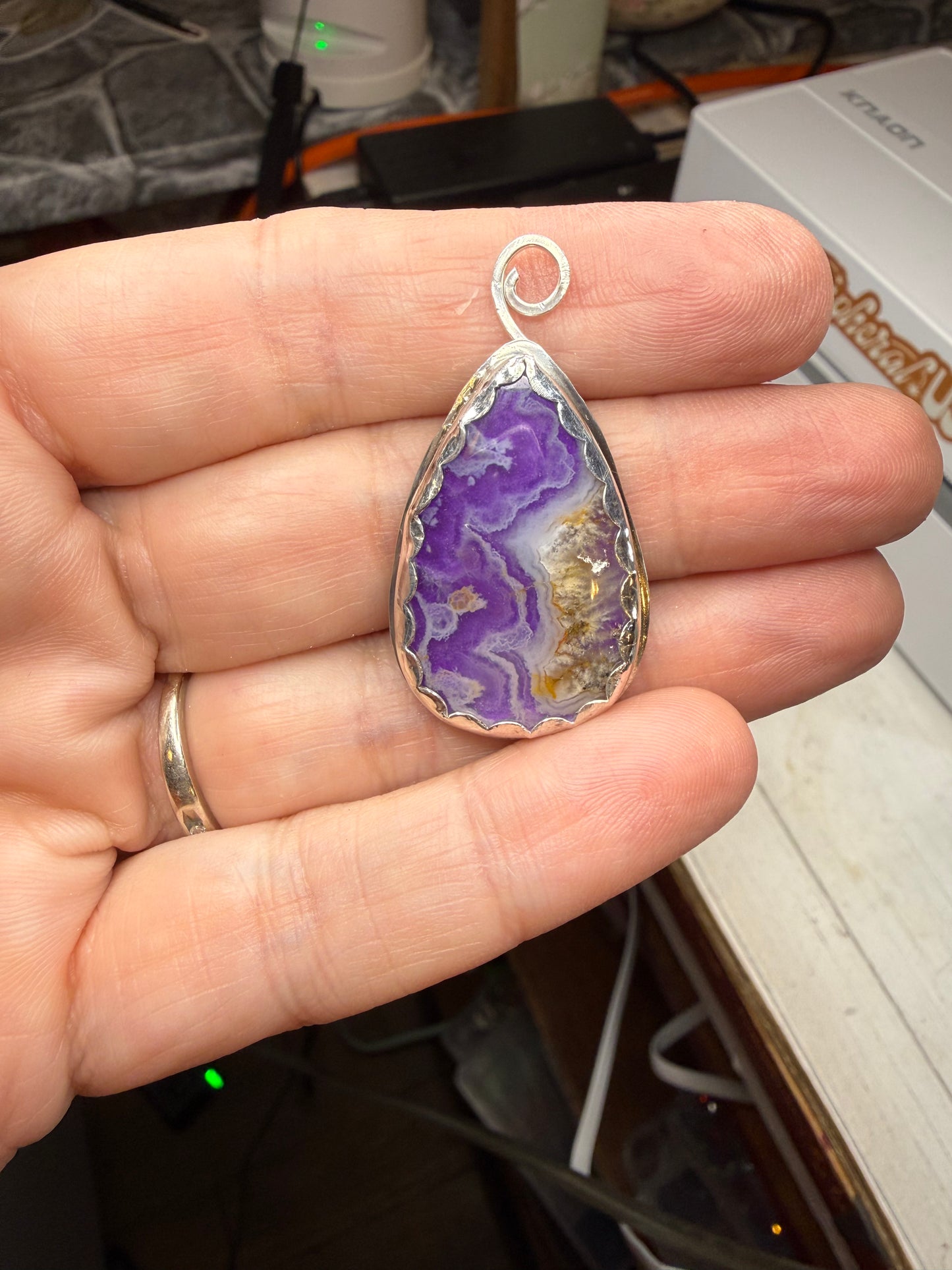 Purple Sky Agate Doublet Set in Sterling Silver Pendant Jewelry Necklace