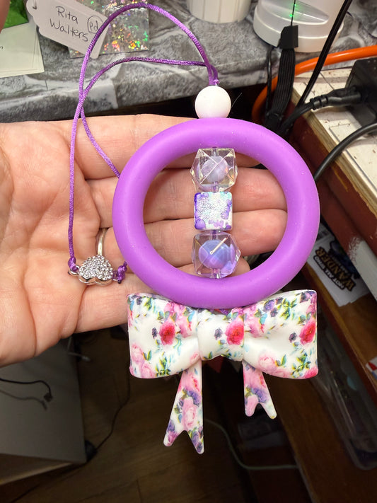 Floral Bow Car Charm Companion w Heart Magnet Clasp