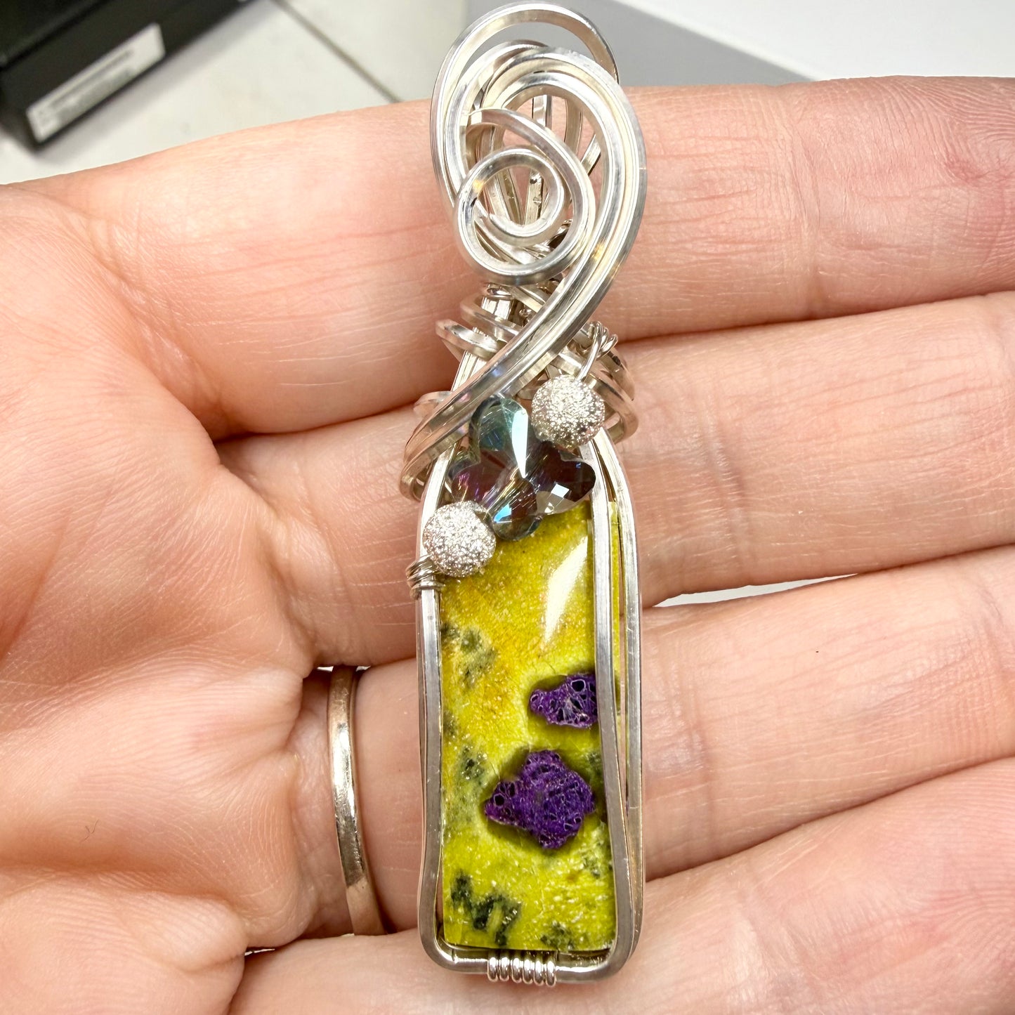 Atlantasite with Butterfly in Sterling Silver with Sterling Chain Pendant Necklace Jewelry
