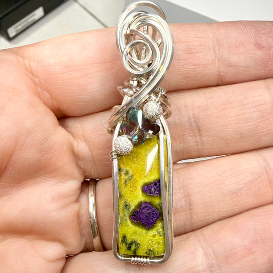 Atlantasite with Butterfly in Sterling Silver with Sterling Chain Pendant Necklace Jewelry