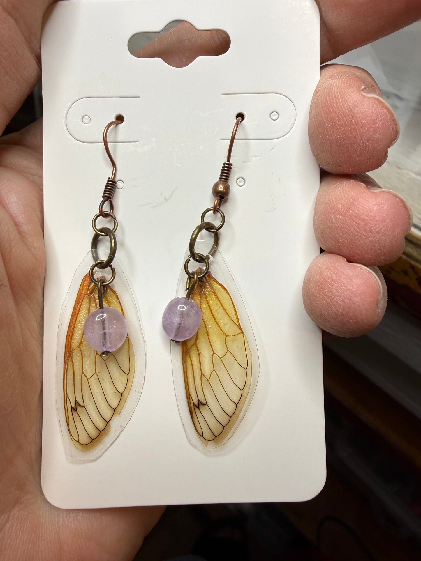 Cicada REAL Wing Earrings w Purple Fluorite