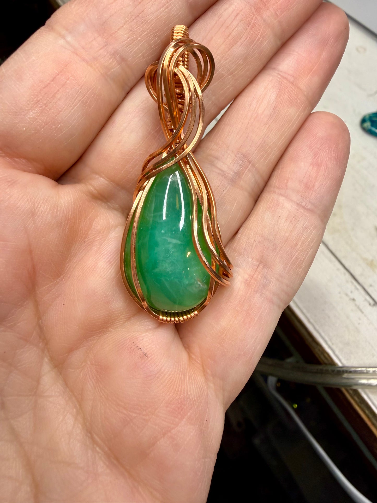 Australian Green Chrysoprase Pendant Necklace Jewelry in Copper