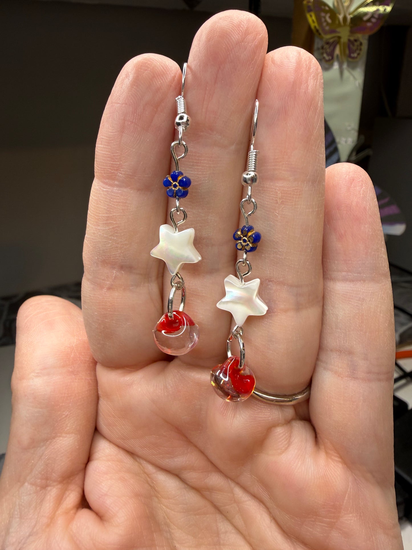Red, White, & Blue Earrings Flowers Stars