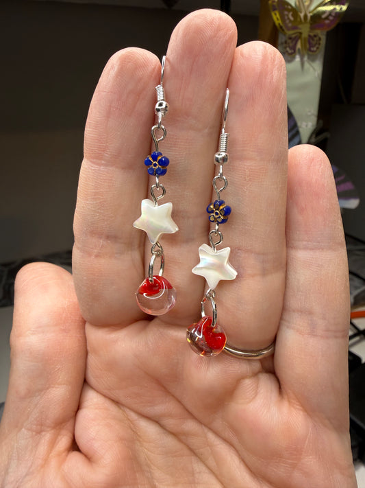 Red, White, & Blue Earrings Flowers Stars