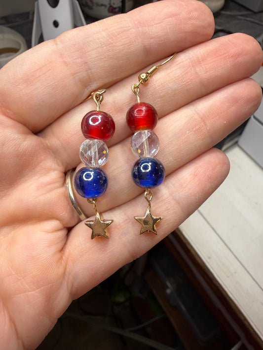 Red, White & Blue Earrings Gold Stars