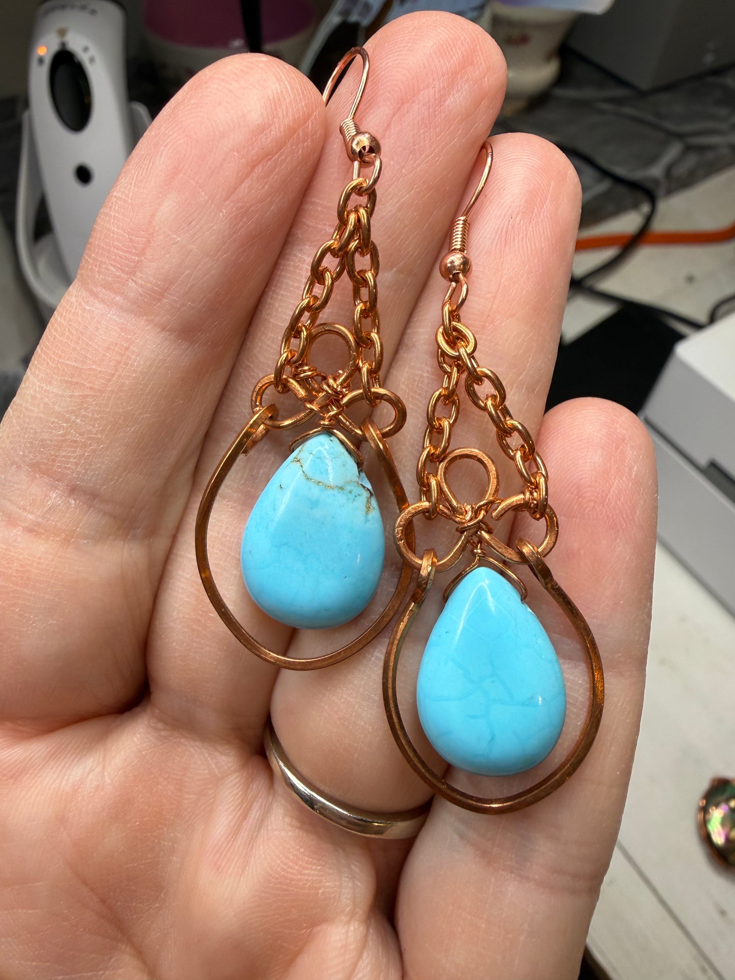 Turquoise Chandelier Copper Earrings