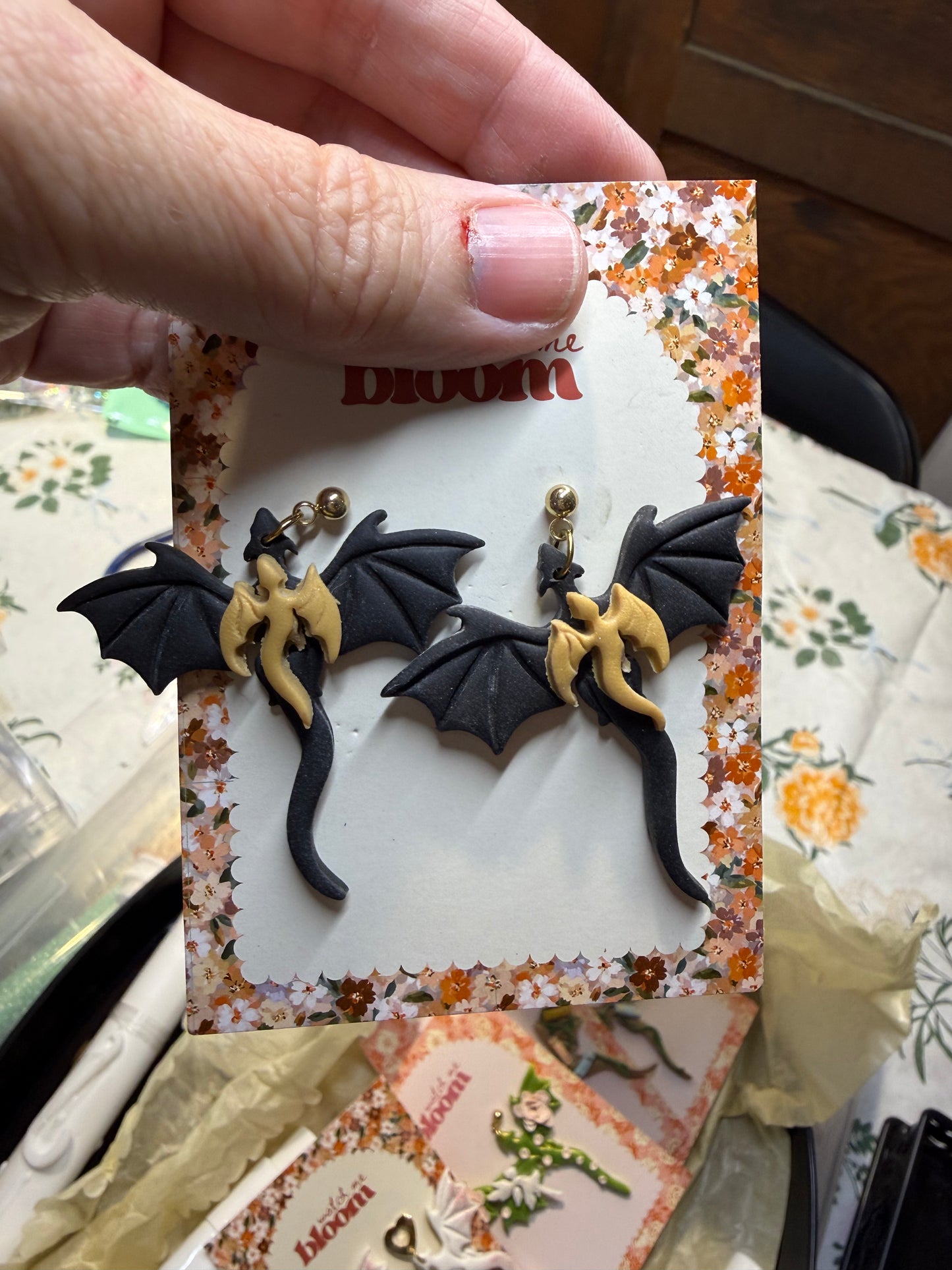 Black and Gold Dragons Clay Earrings WMB