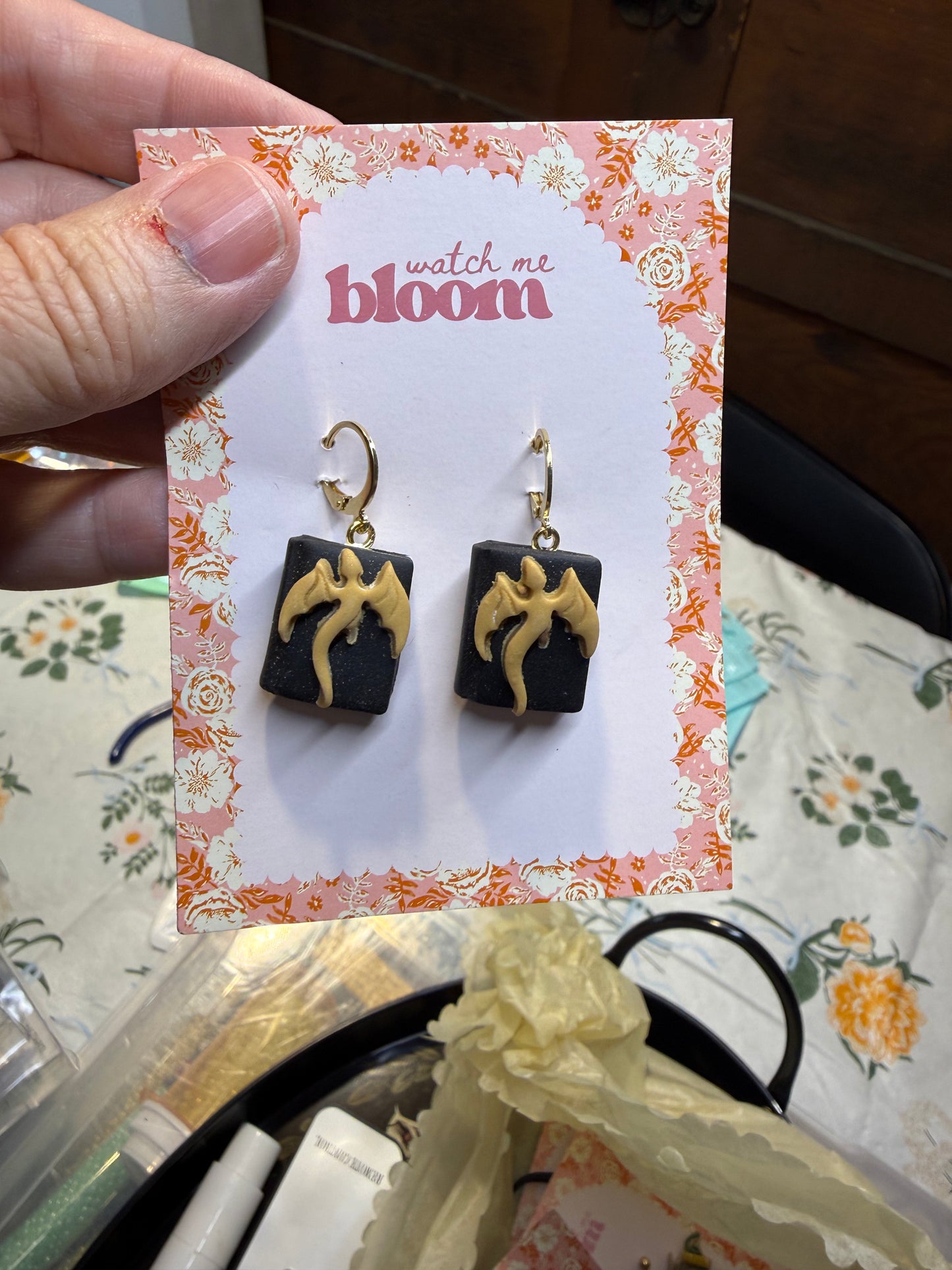 Fantasy Dragon Book Clay Earrings WMB