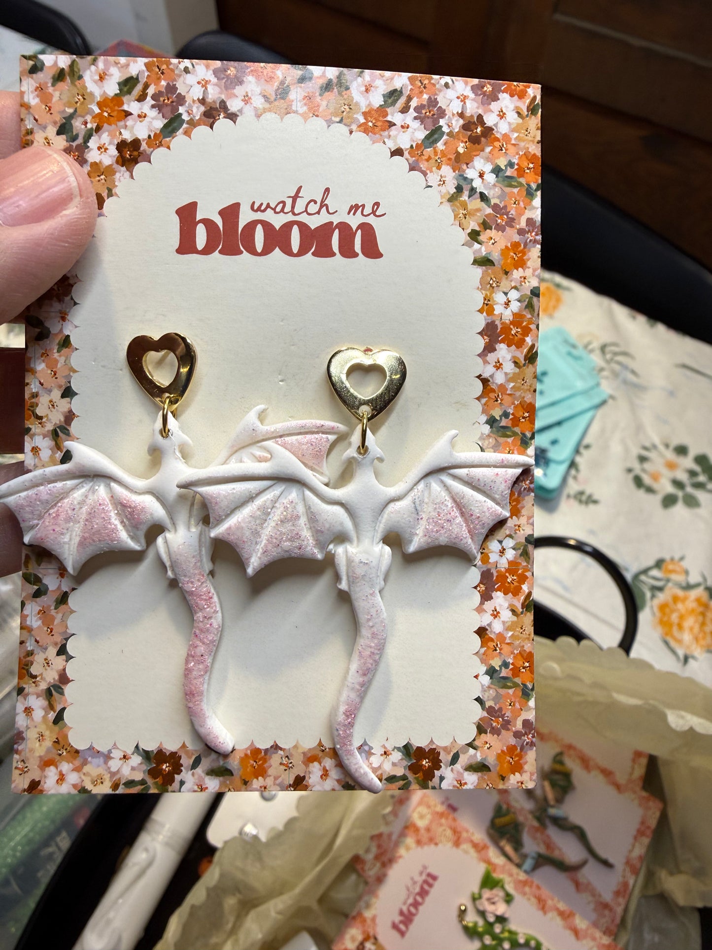 Pink Glitter Dragon Clay Earrings WMG