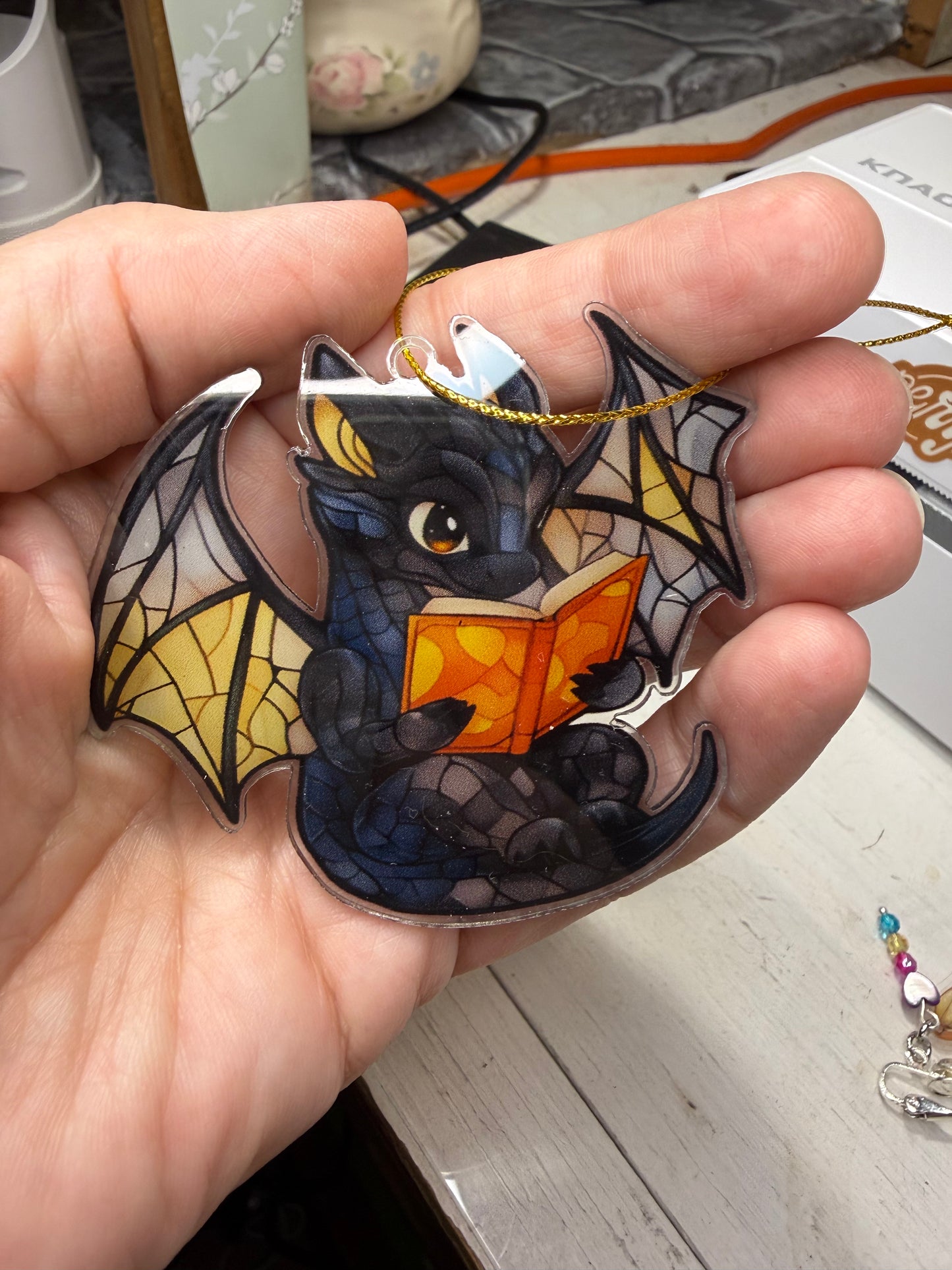 Mini Dragon Reading Suncatcher Car Companion