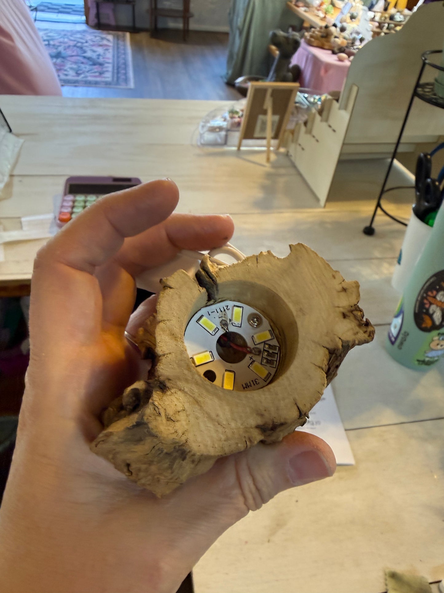 LED Crystal Display Light Stand Sphere Wood