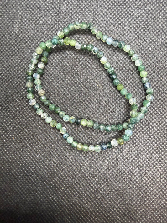 Moss Agate Green Crystal Elastic Bracelet