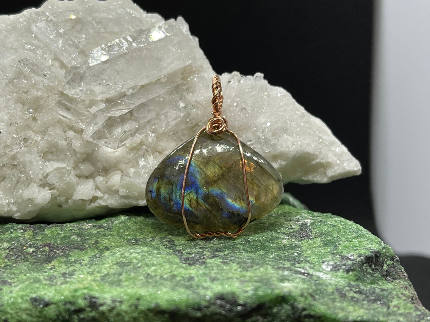 Flashy Labradorite Pendant Wire Wrapped in Copper