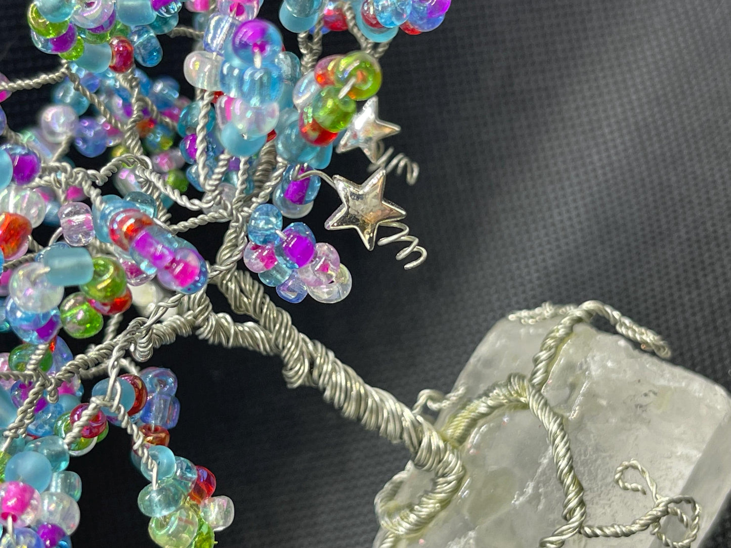 Handmade Wire Tree with Stars on Quartz Crystal