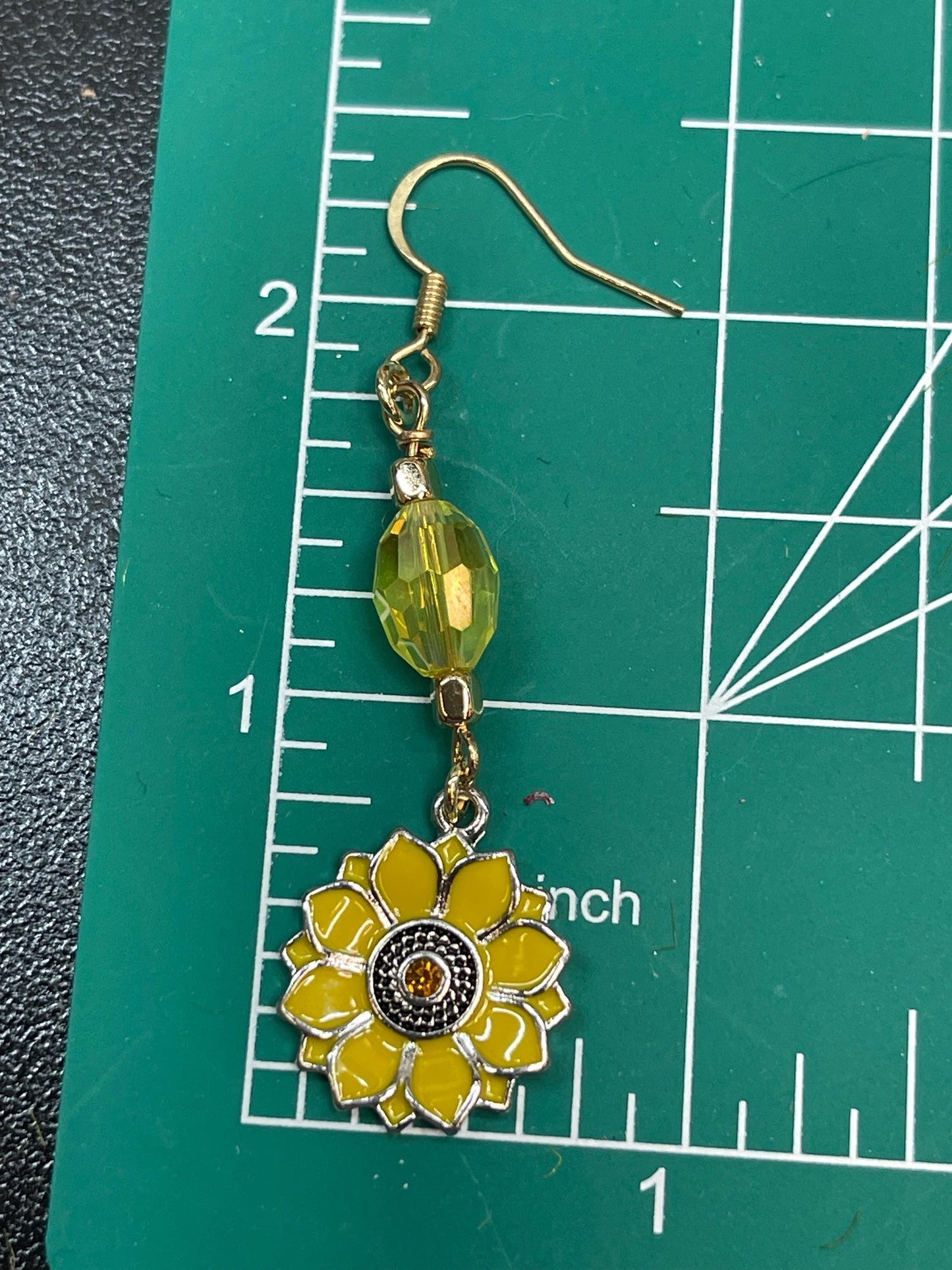 Sunflower Yellow Earrings with Crystals and Bead Accents Jewelry Gift Goldtone