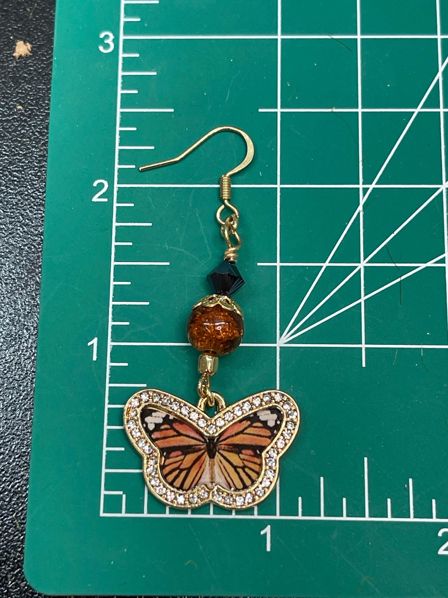 Monarch Butterfly Earrings with Black Crystal and Orange Sparkle Bead Accents Jewelry Gift