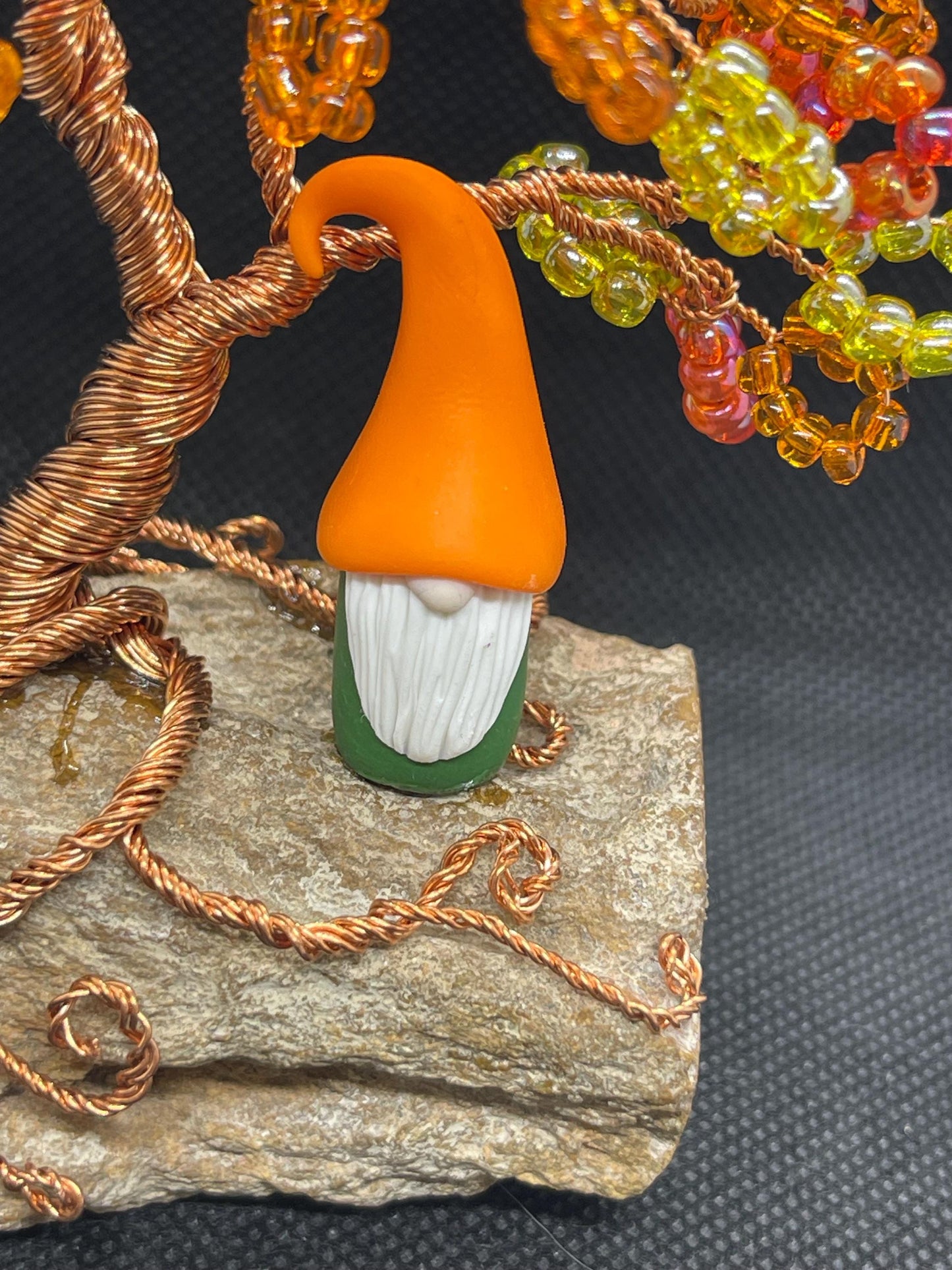 Handmade Wire Tree with Gnome on Petrified Wood