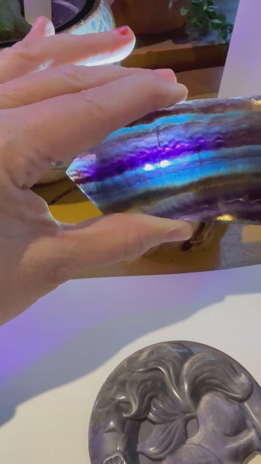 Large Fluorite Crystal Slab Purple Blue