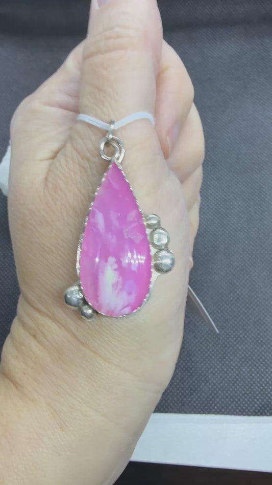 Pink Plume Agate Doublet in Sterling Silver Necklace Jewelry
