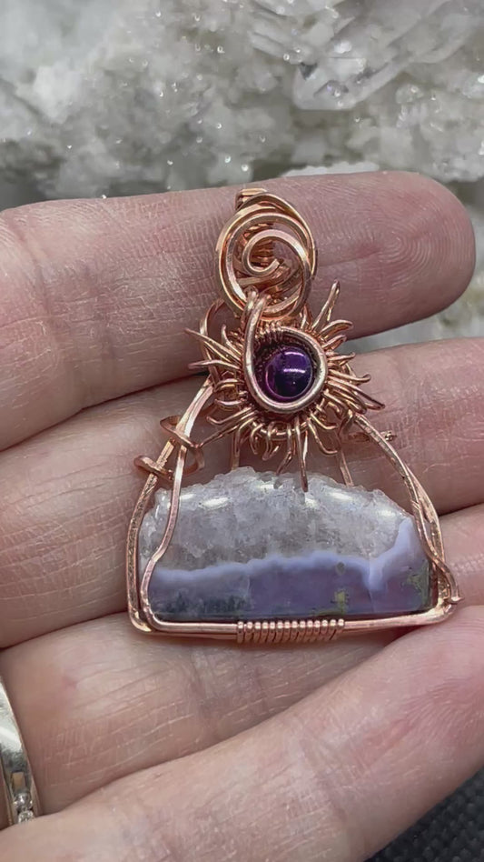 Raw Edge Amethyst with Sun Wire Wrapped In Copper Jewelry Pendant Necklace