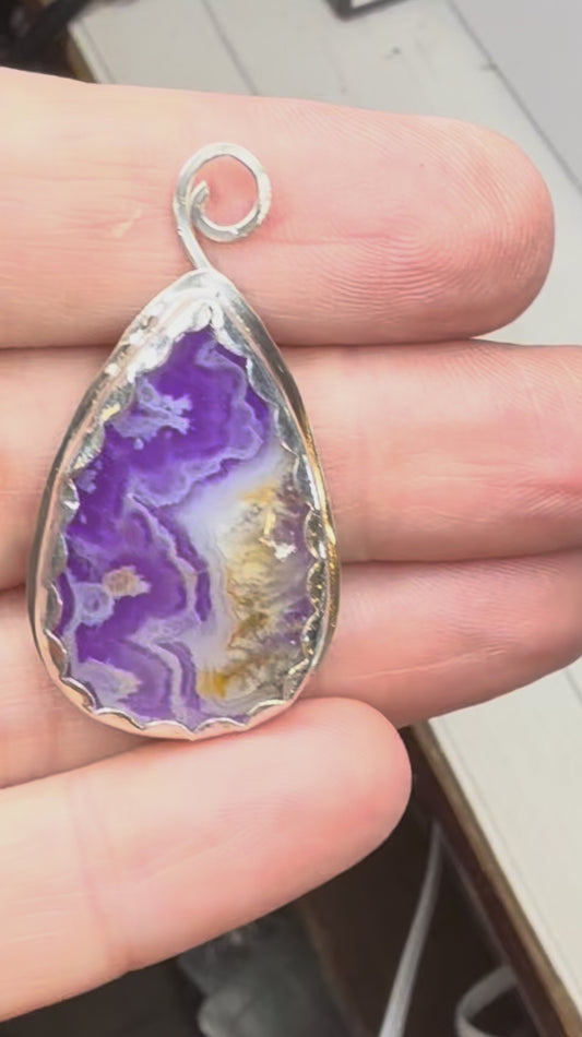 Purple Sky Agate Doublet Set in Sterling Silver Pendant Jewelry Necklace