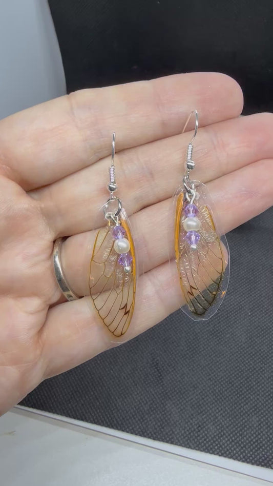 Purple Pearl Cicada Wing Earrings Jewelry