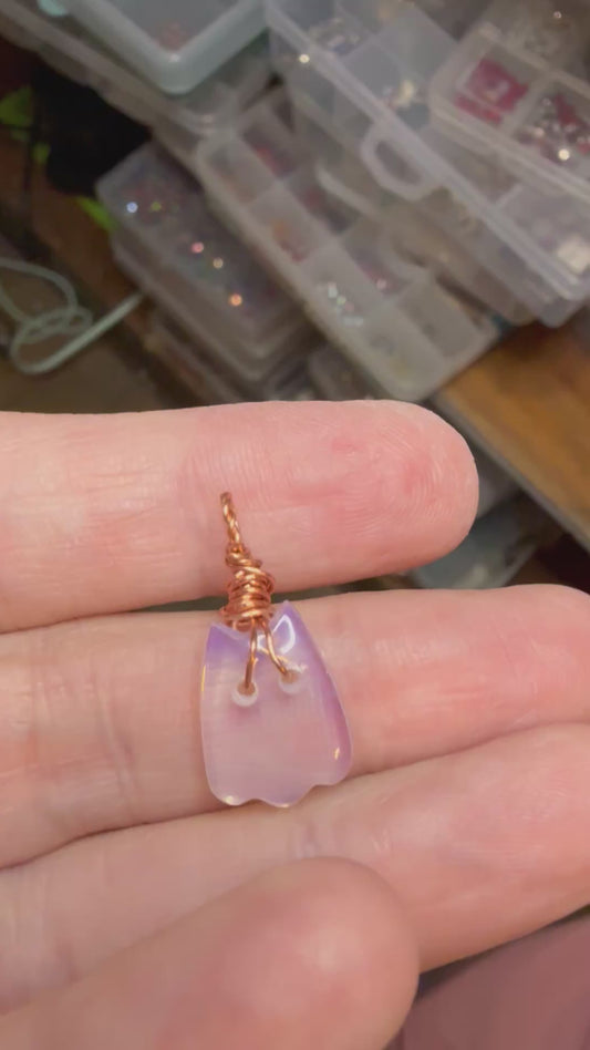 Mini Opalite Ghost Cat Kitty Wire Wrapped in Copper Necklace Jewelry Pendant